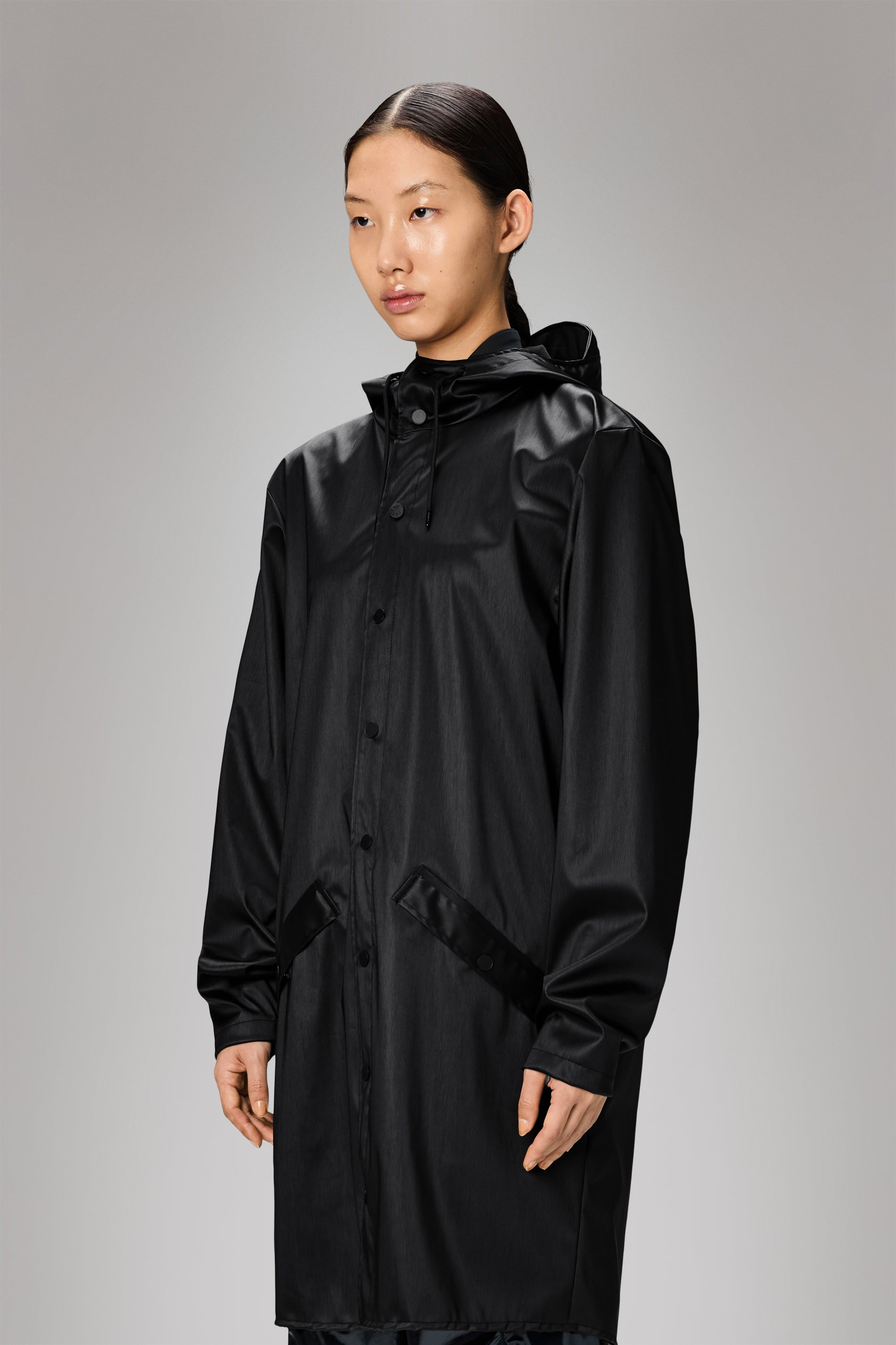 RAINS Long Jacket Black Grain Jacket
