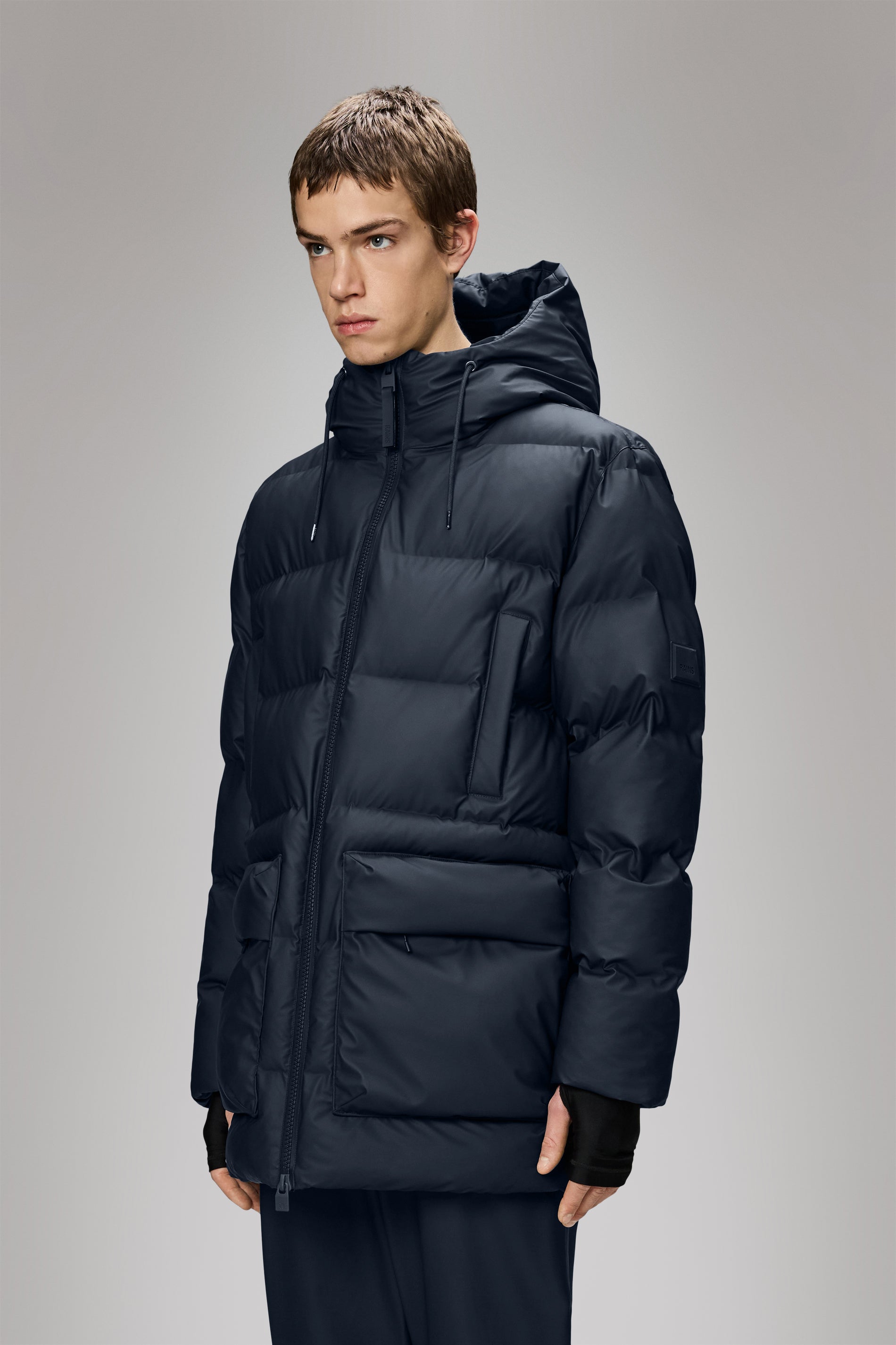 RAINS Alta Long Puffer Cargo Jacket Navy Jacket