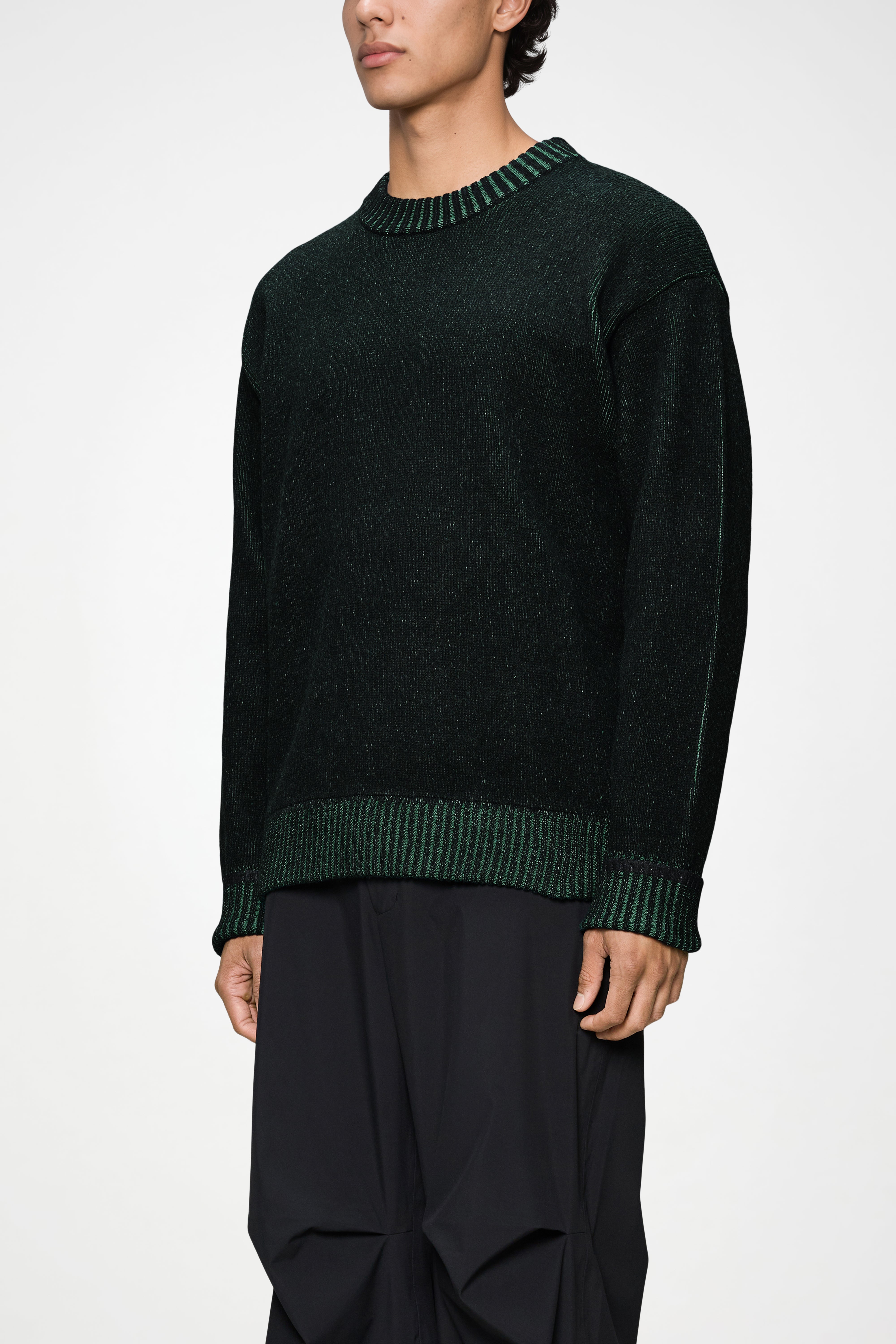 RAINS Sowa Knit Crew Neck Black/ Envy Long Sleeve