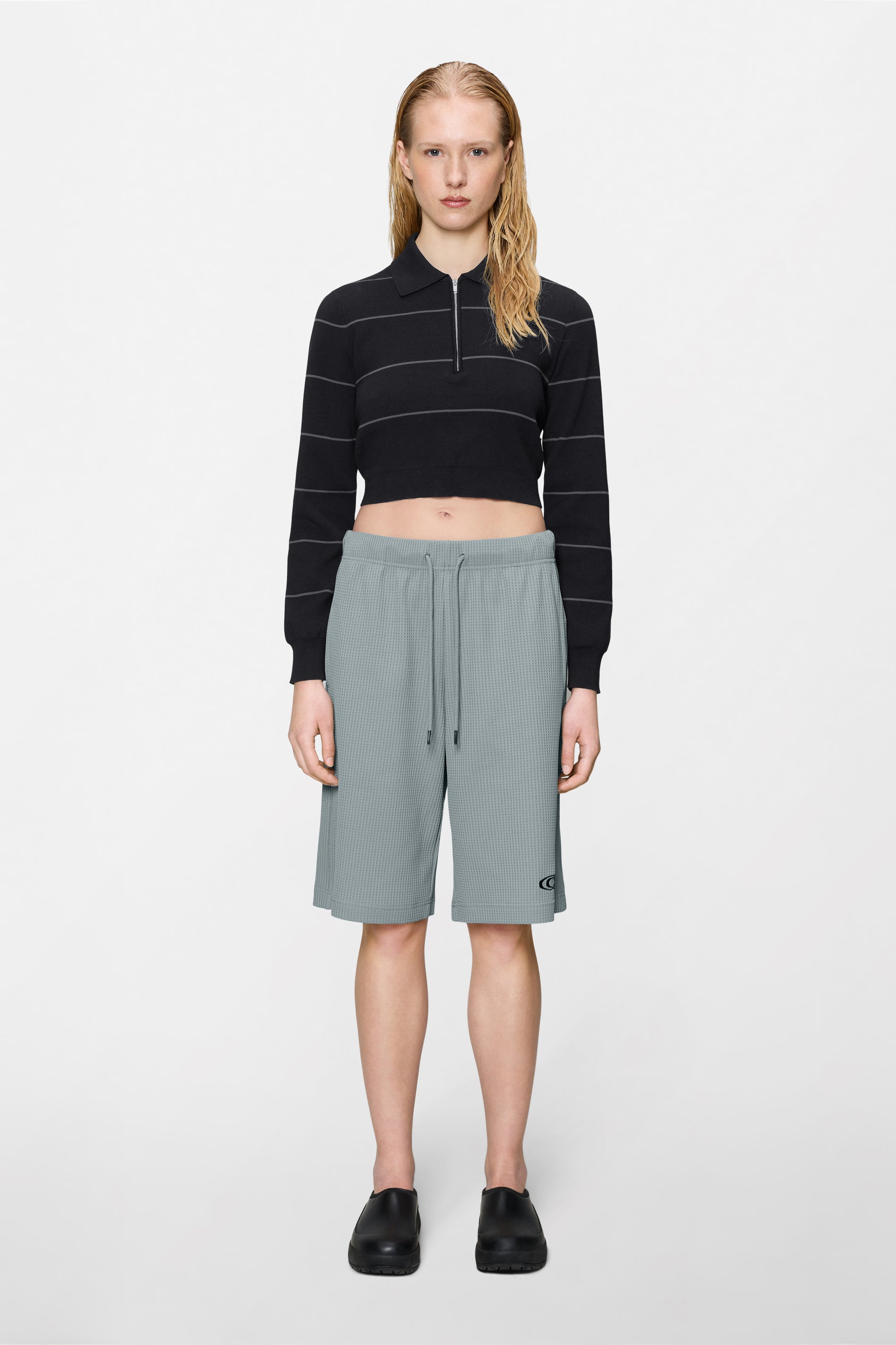 Striped Knit W Long Sleeve Polo