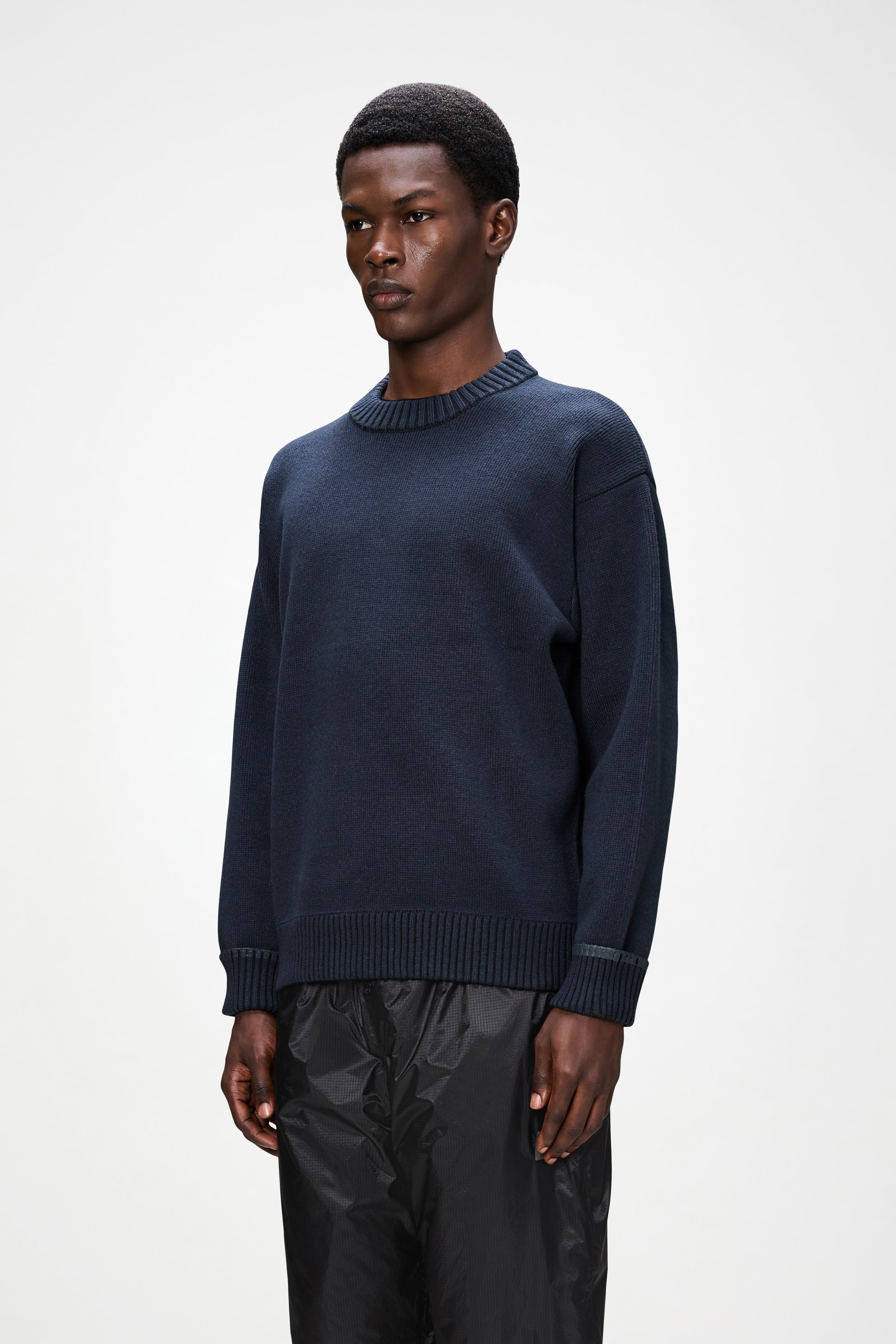 RAINS Sowa Knit Crew Neck Navy/Black Long Sleeve