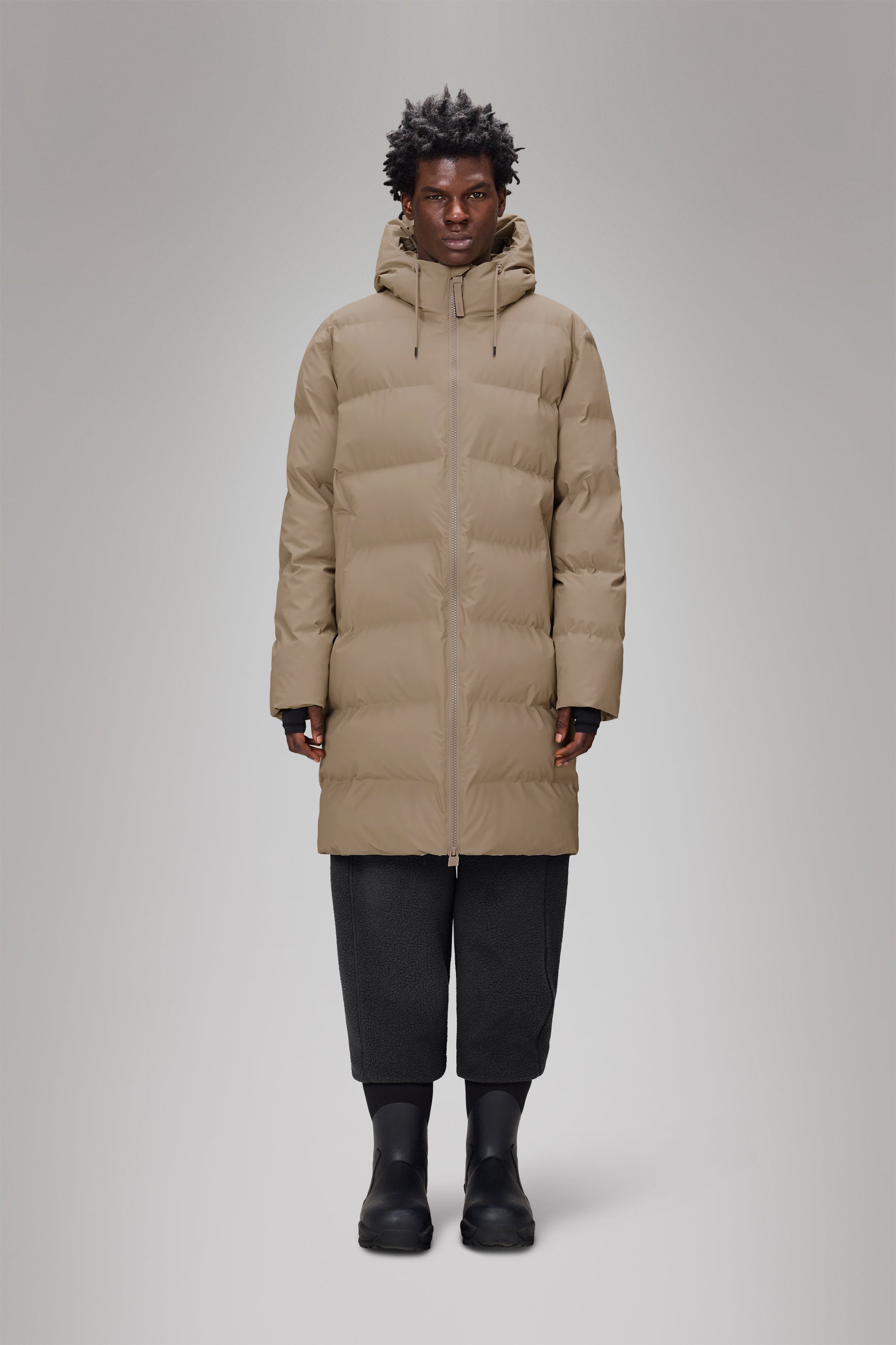 RAINS Alta Longer Puffer Jacket Beige Jacket