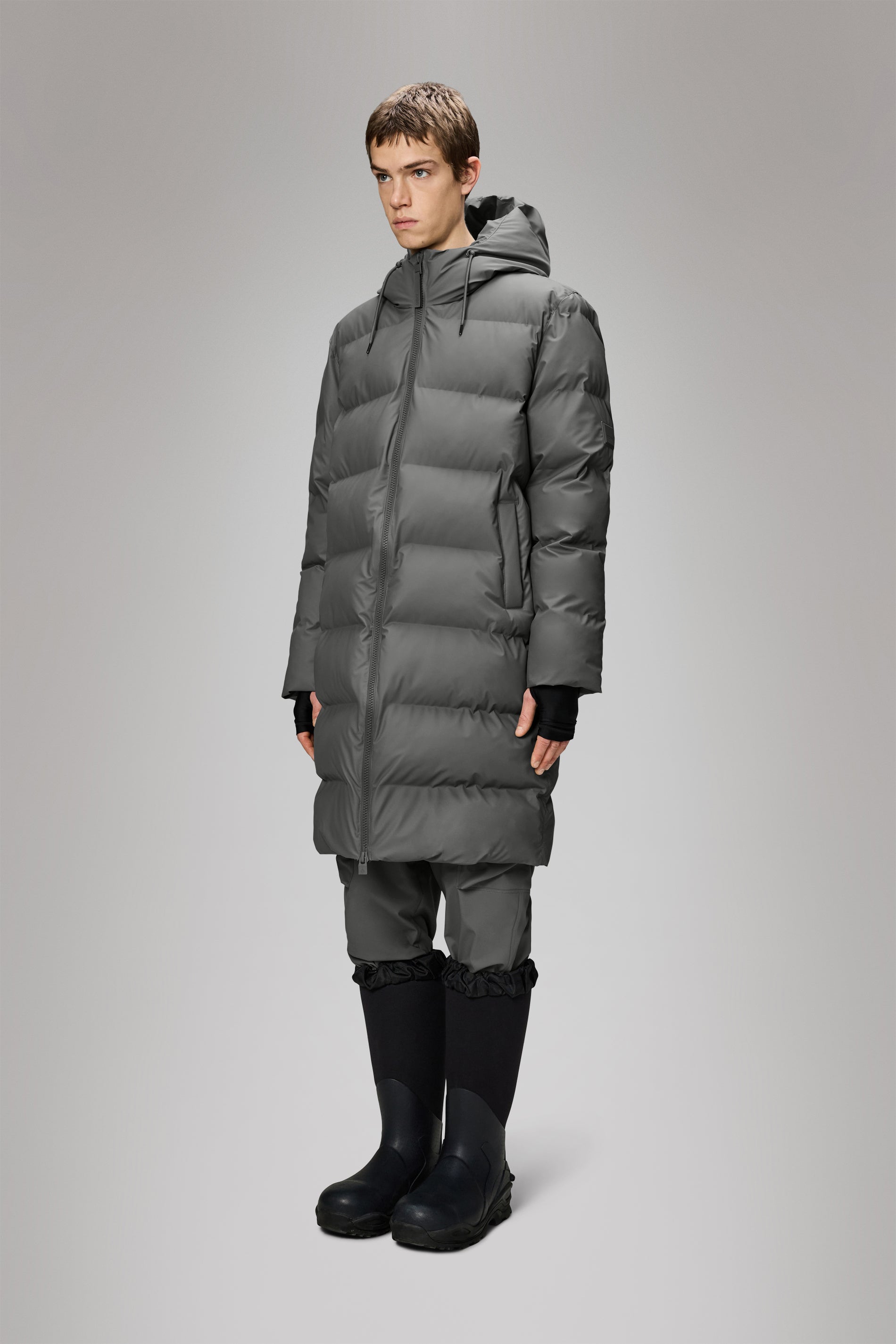 RAINS Alta Longer Puffer Jacket Grey Jacket