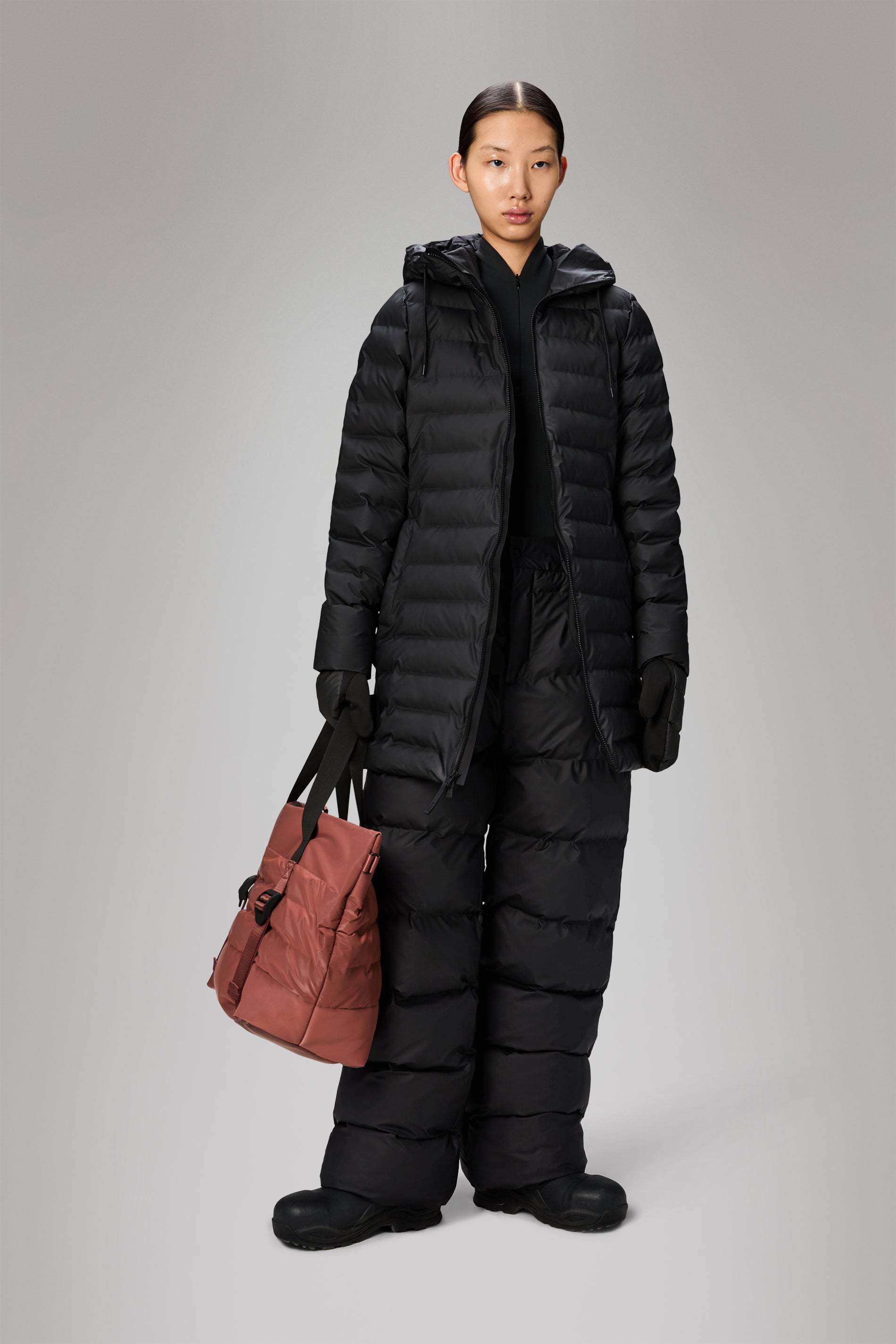 Rains Lohja Long Puffer Curve Jacket Black Jacket