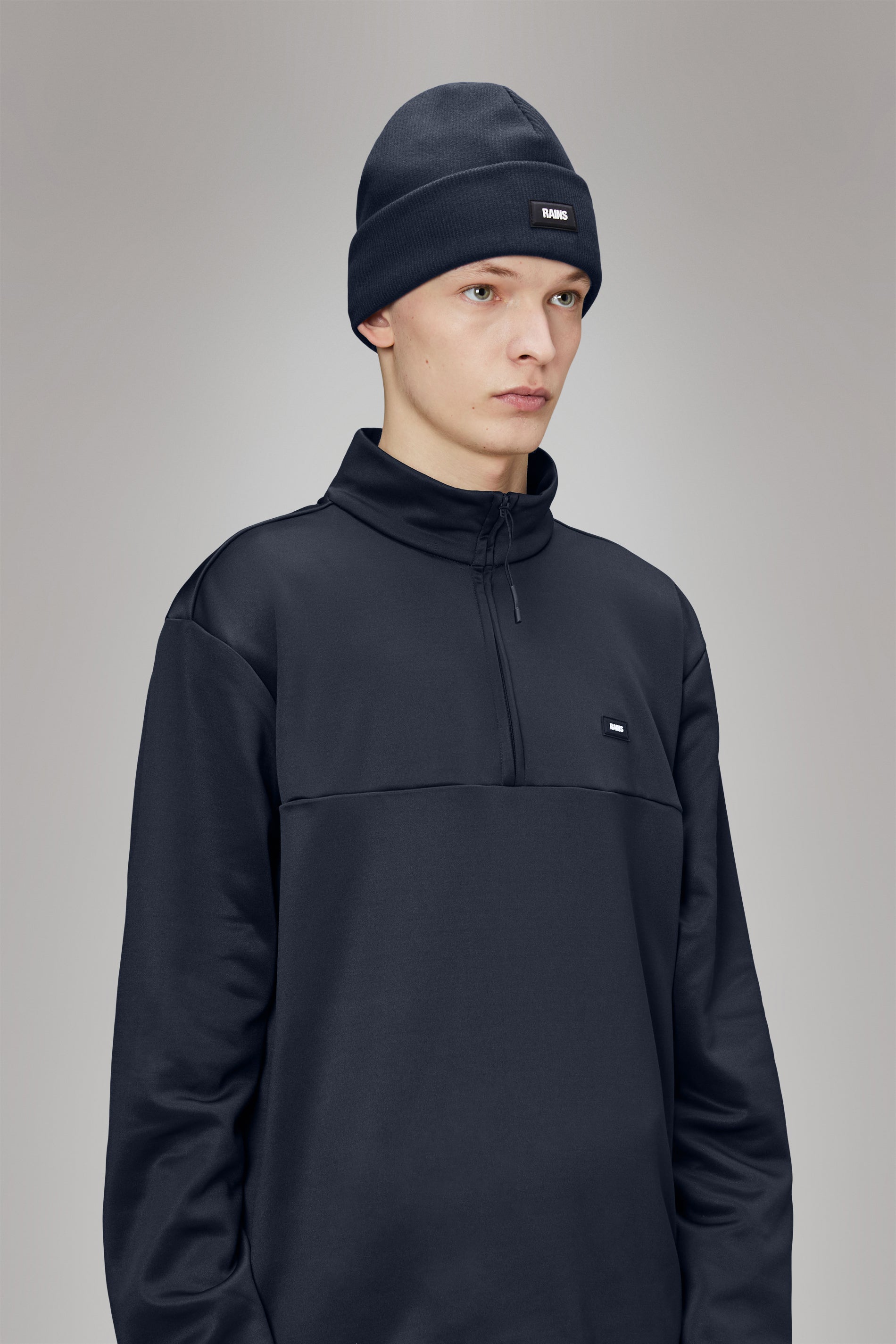 RAINS Ribbed Fleece Beanie Navy Headwear