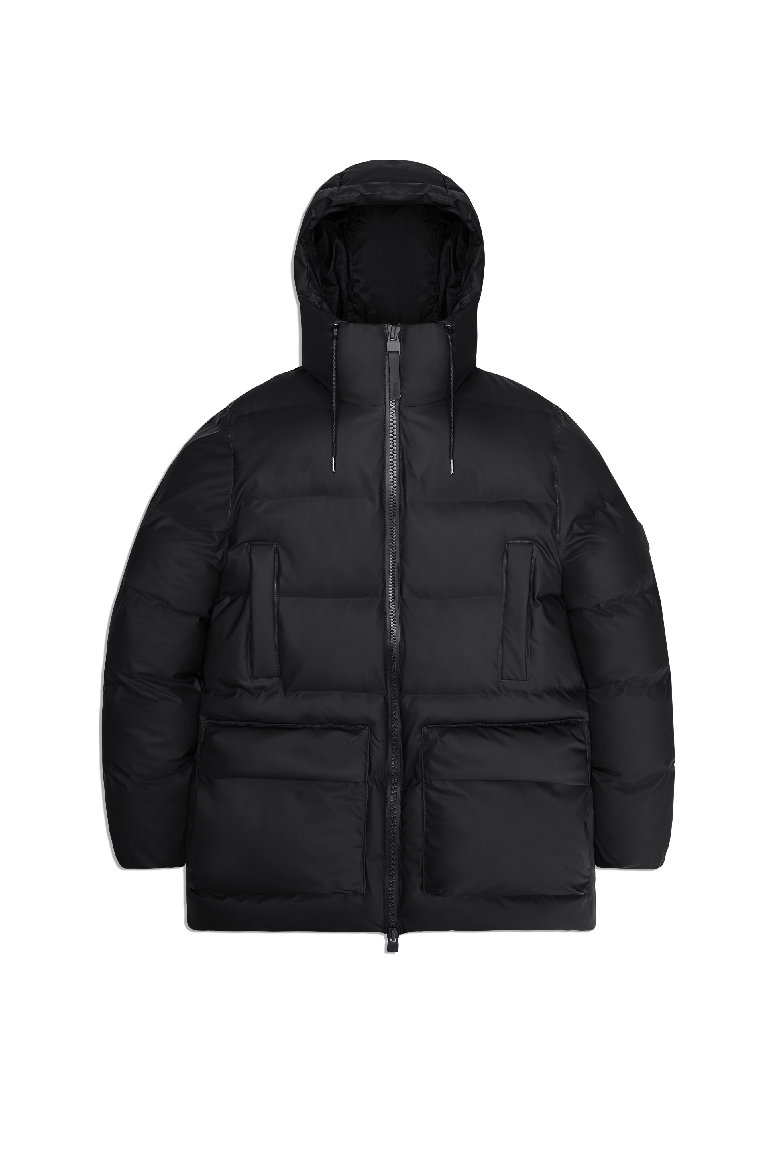 RAINS Alta Long Puffer Cargo Jacket Black Jacket