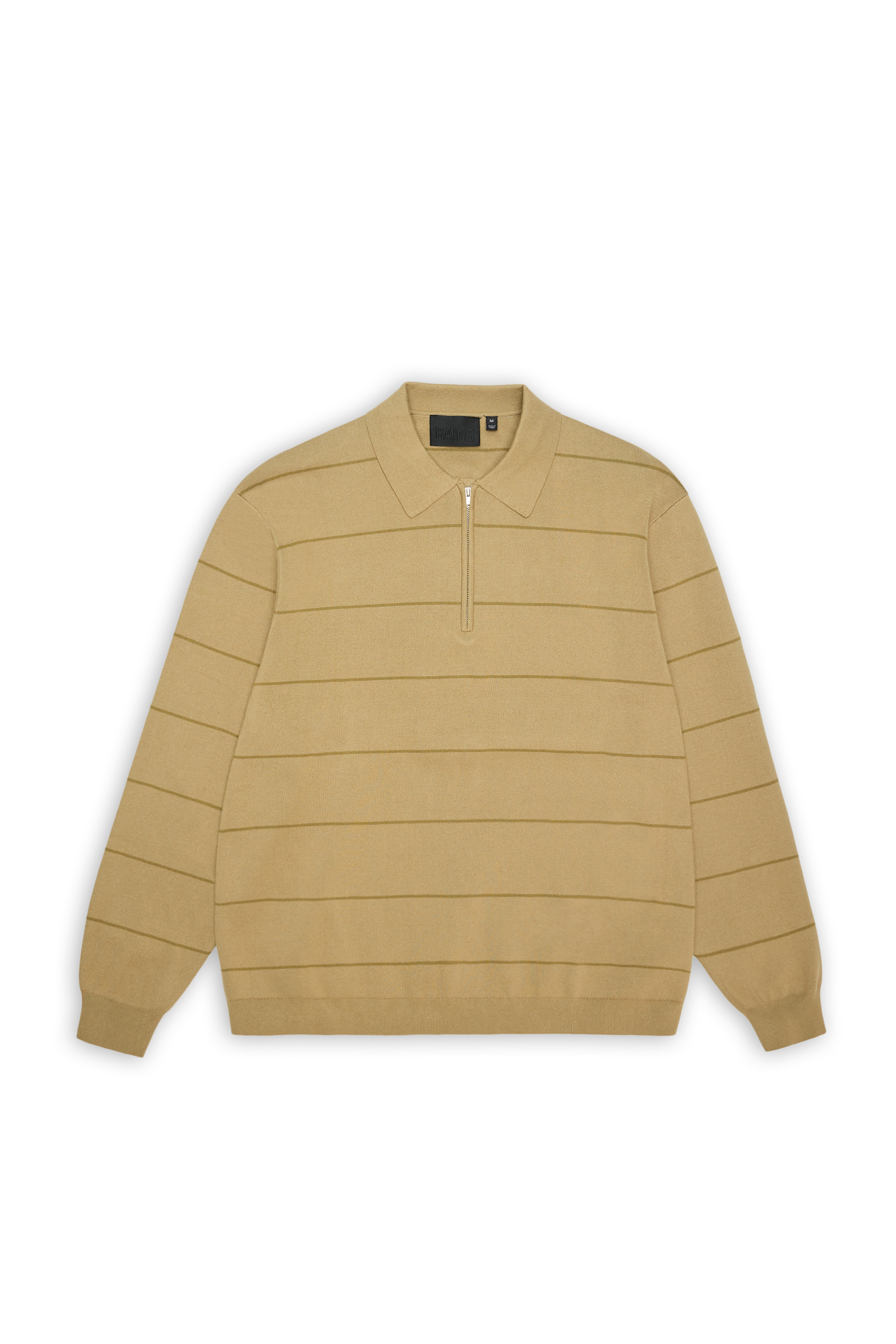 RAINS Striped Knit Long Sleeve Polo Fawn Long Sleeve