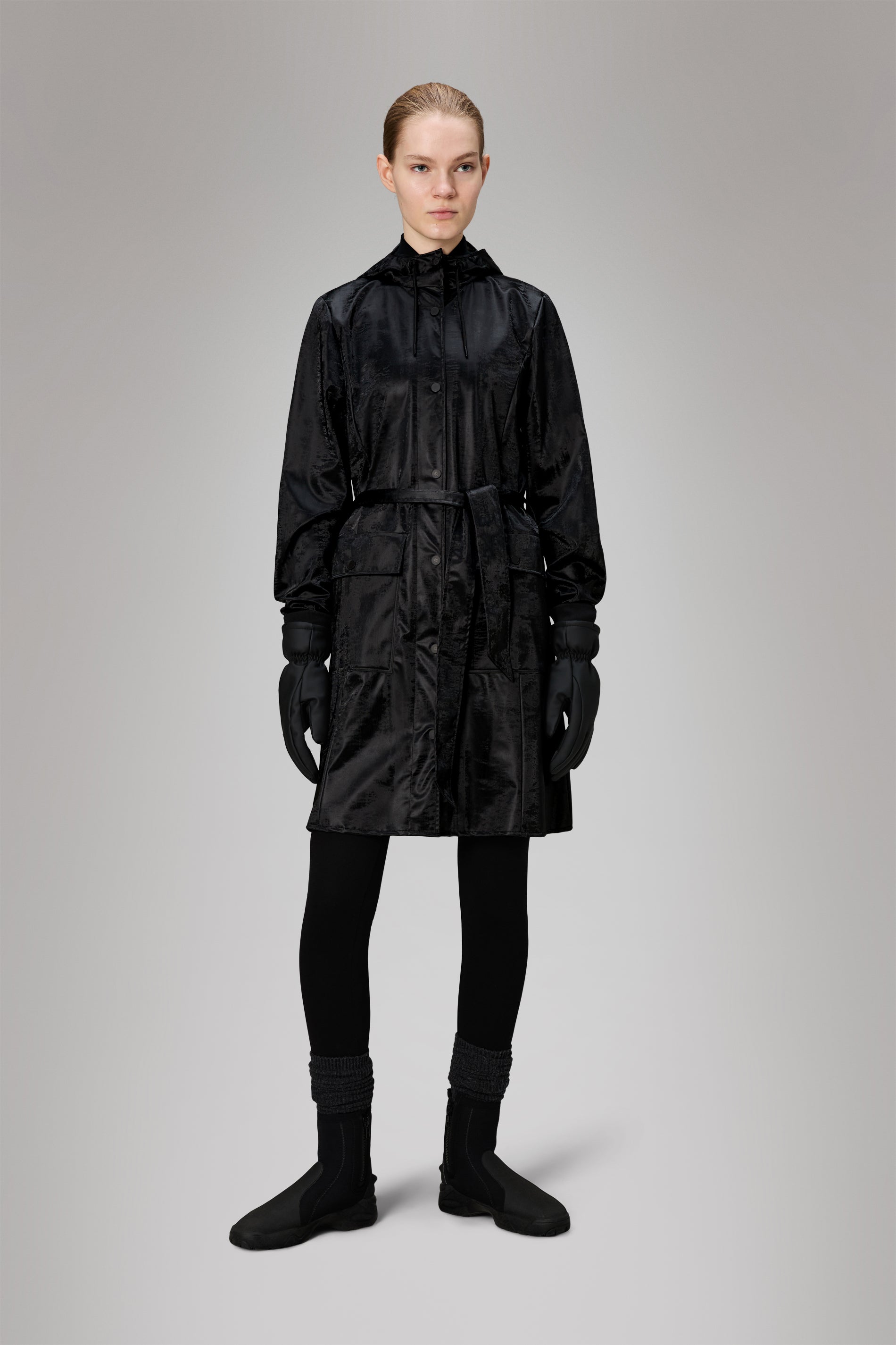 Rains Curve Long Jacket
 Coal Jacket