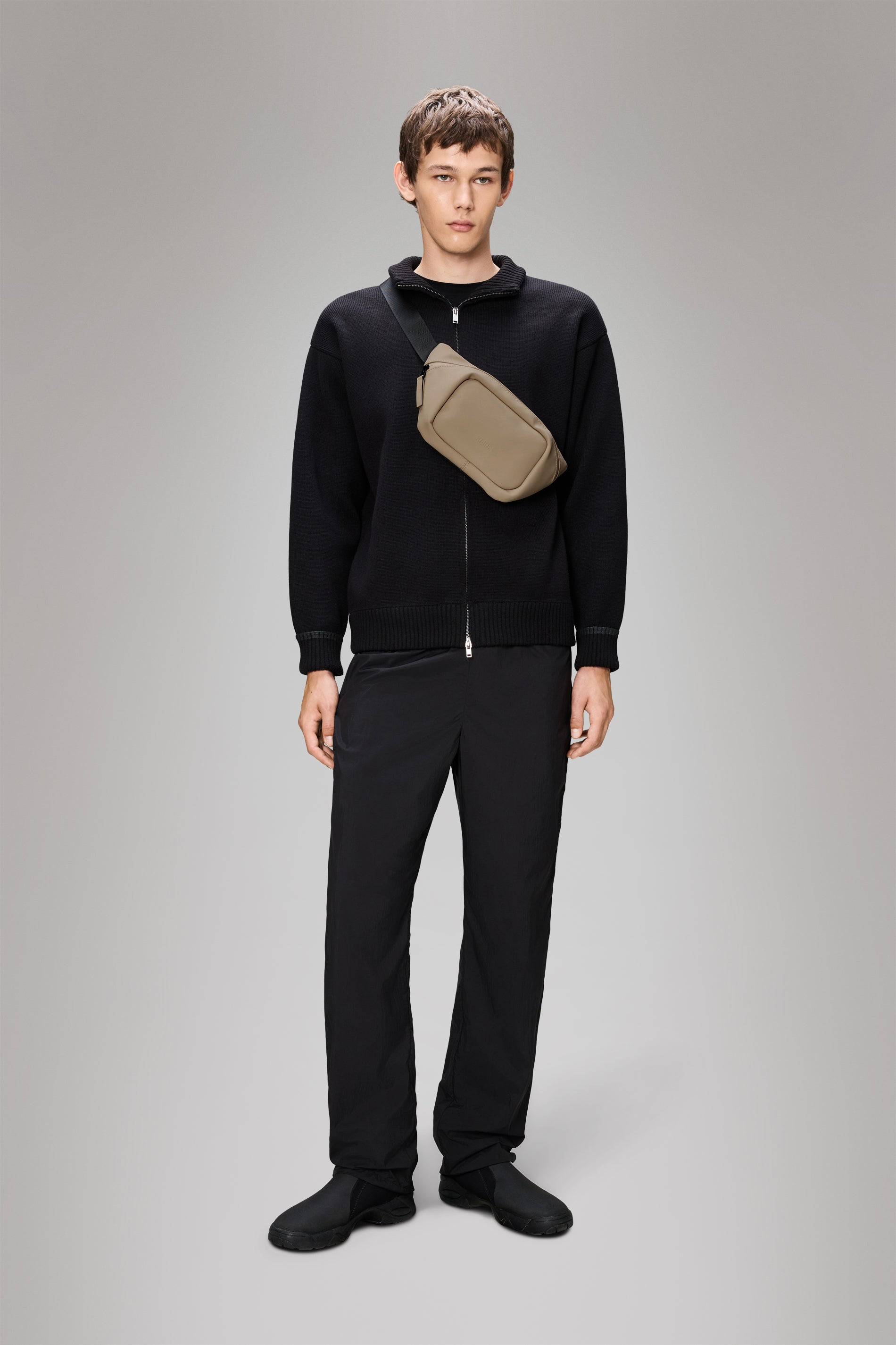 RAINS Sowa Knit Zip Cardigan Black Long Sleeve