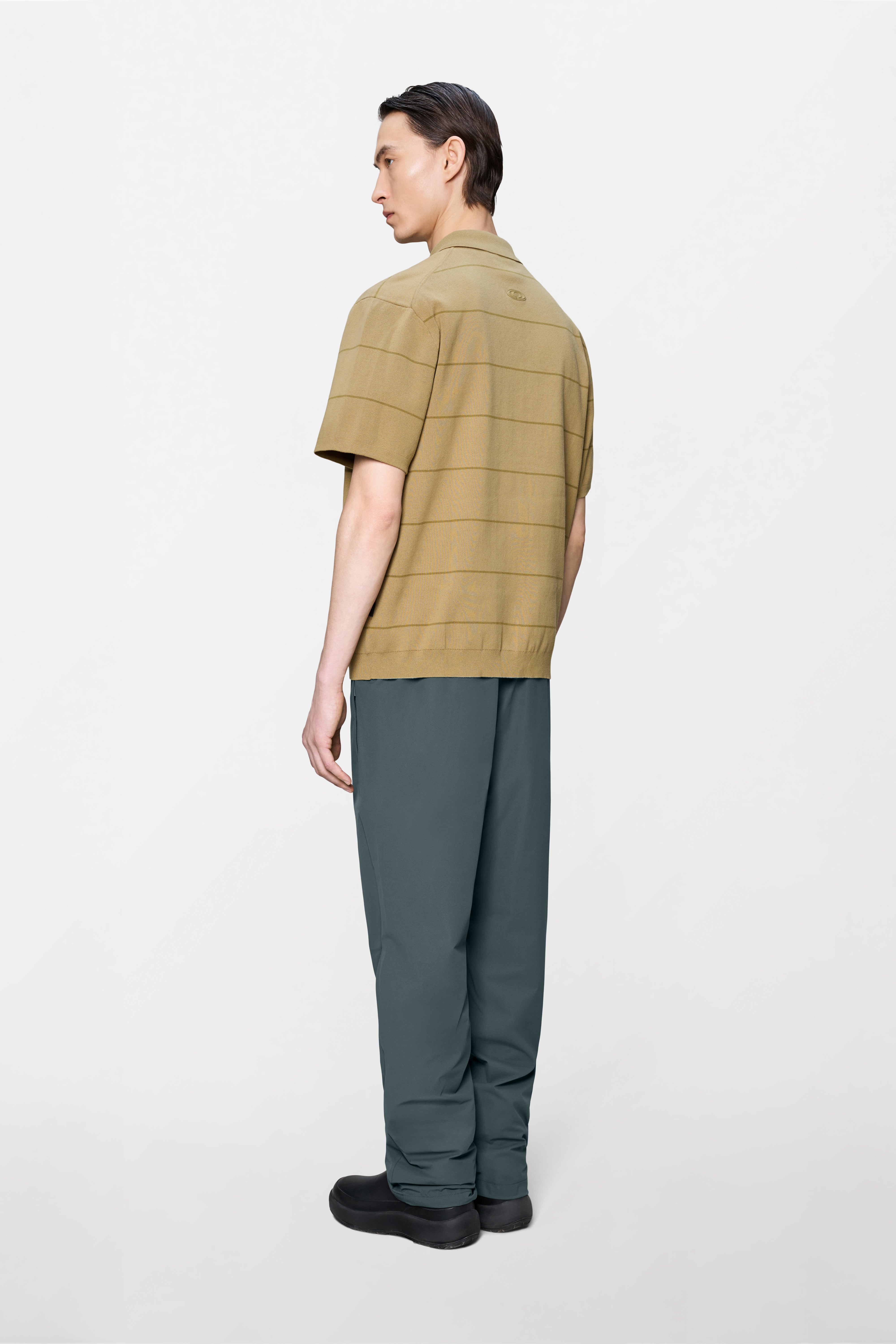 RAINS Striped Knit Polo Fawn Short Sleeve